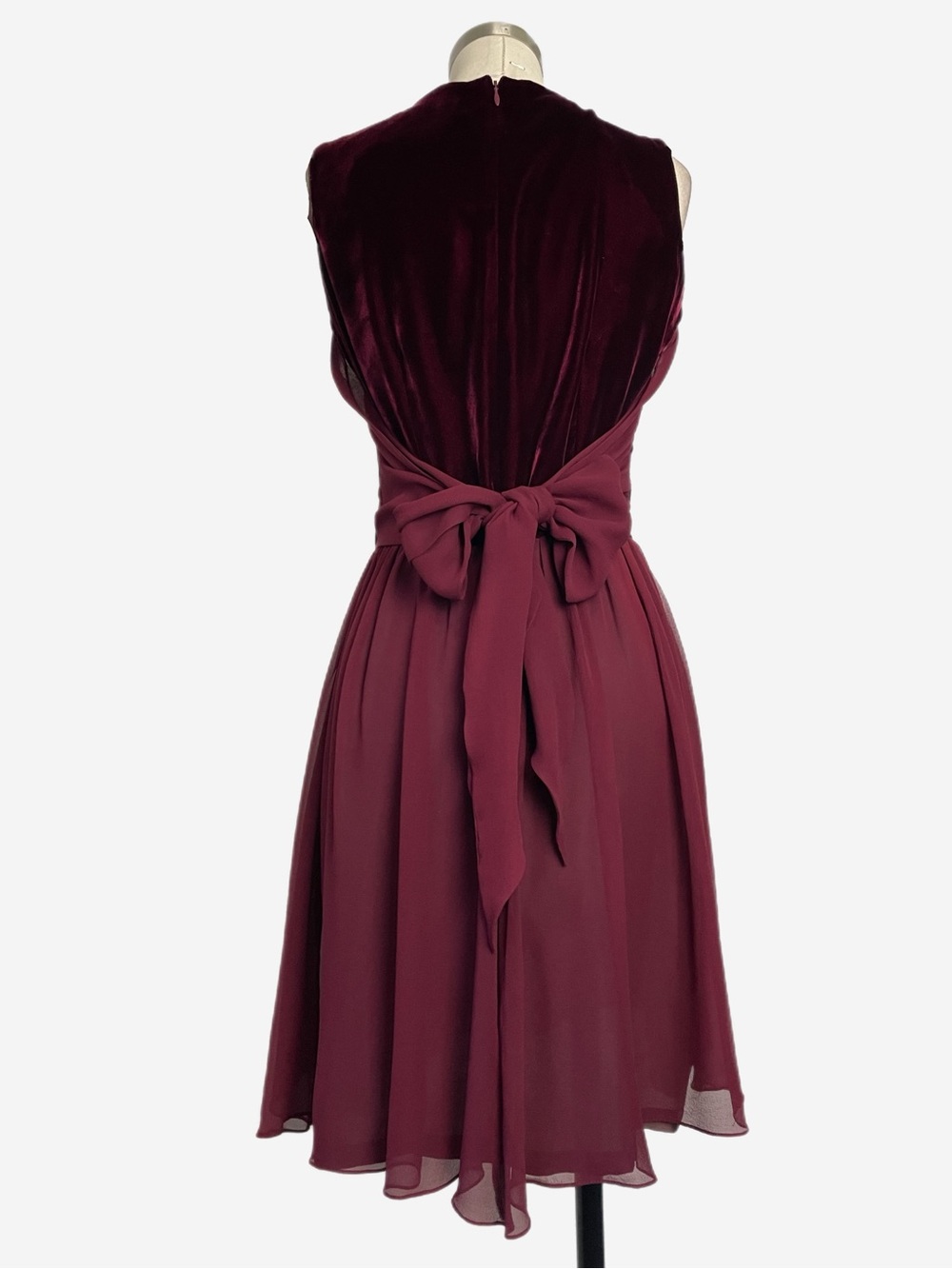 Vintage Y2K Elizabeth Wayman burgundy velvet silk bow mini dress whimsigoth S/M - Picture 7 of 12